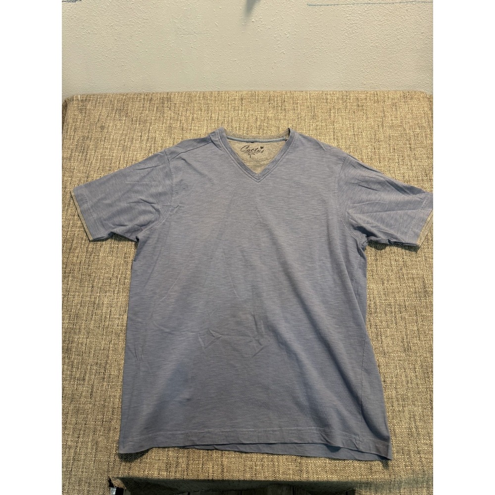 Cactus T-Shirt Mens Large Heather Blue 100% Cotton V-Neck Casual Luxury Pullover